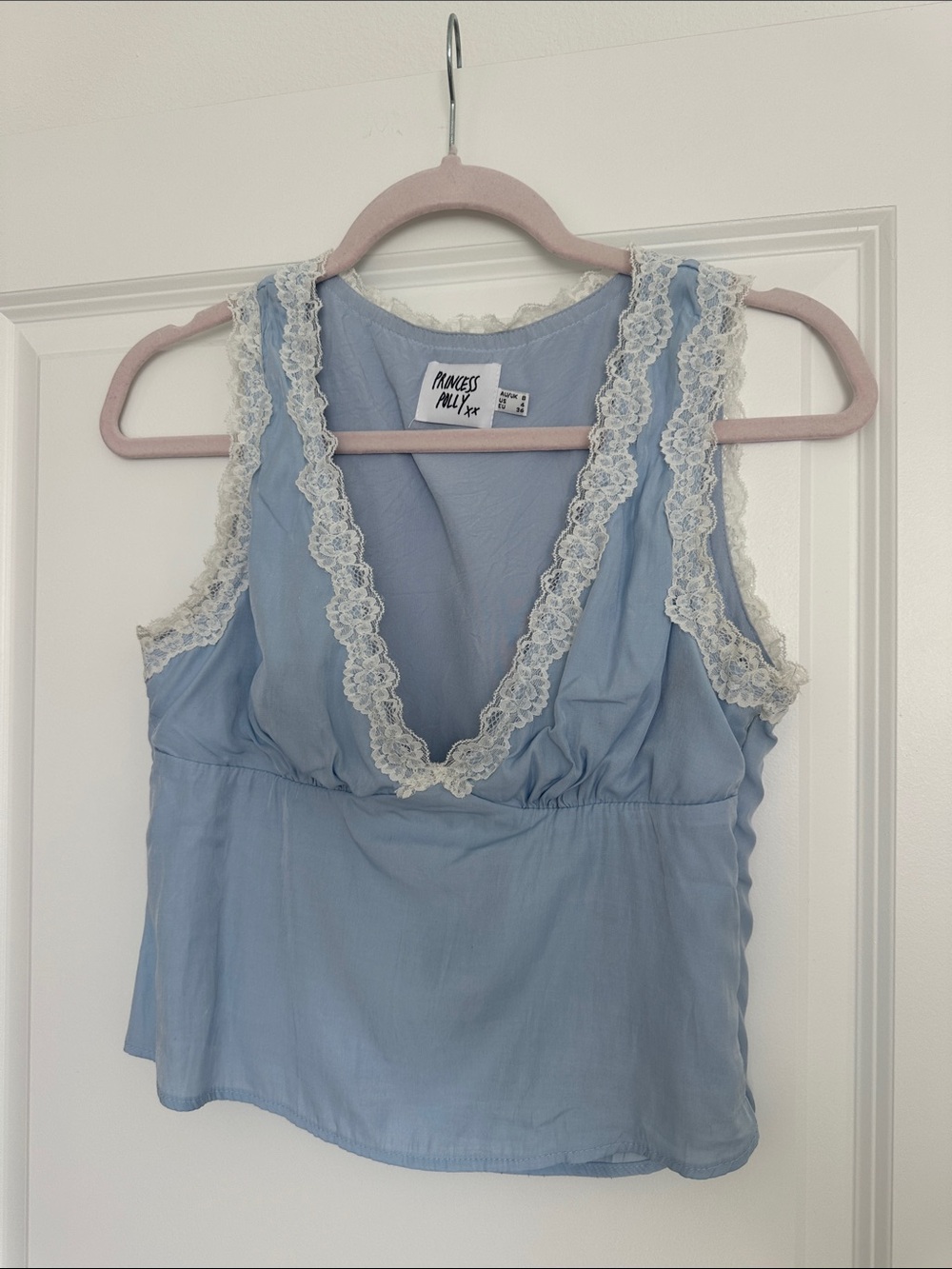 Princess Polly Powder Blue Lace-Trim V-Neck Cami